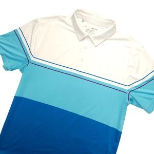 Under Armour Playoff Polo Shirt Mens Large Blue White Colorblock Golf Stretch